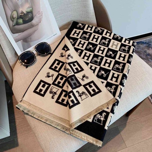 

design 2021 new letter women's winter imitation cashmere versatile korean version thickened warm scarf and large shawl, Blue;gray