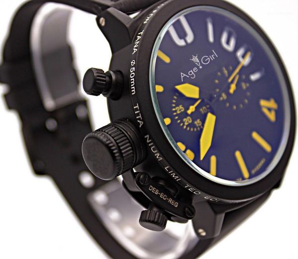 

classic men's sports black rubber u round automatic mechanical left hook hand watch big 50mm boat gents watches wristwatches, Slivery;brown