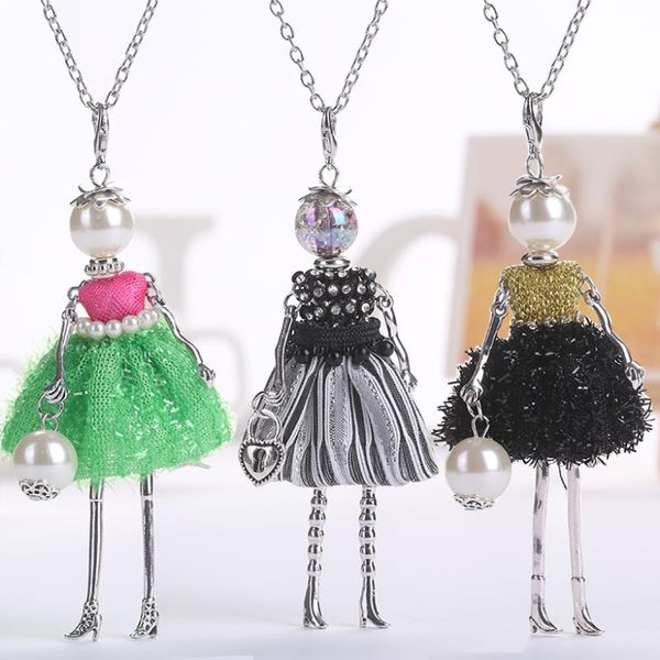 

brand doll cute women pendant necklace long chain handmade girls fashion jewelry collier femme necklaces, Silver