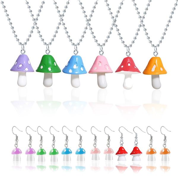 

pendant necklaces 2021 fashion mushroom necklace for women girls novelty personality colorful cartoon resin short party gift, Silver