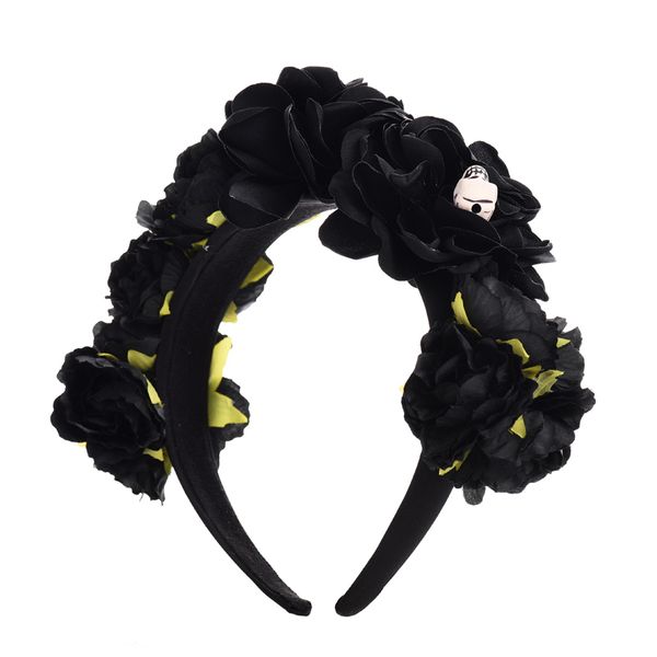 Lolita Black Rose Stirnband Cosplay Totenkopf Kopfschmuck Vintage Floral Haarschmuck Gothic