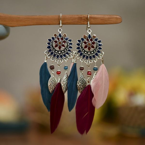 

hoop & huggie creative sunflower tassel feather long-style earrings women's europe and america fashion, Golden;silver