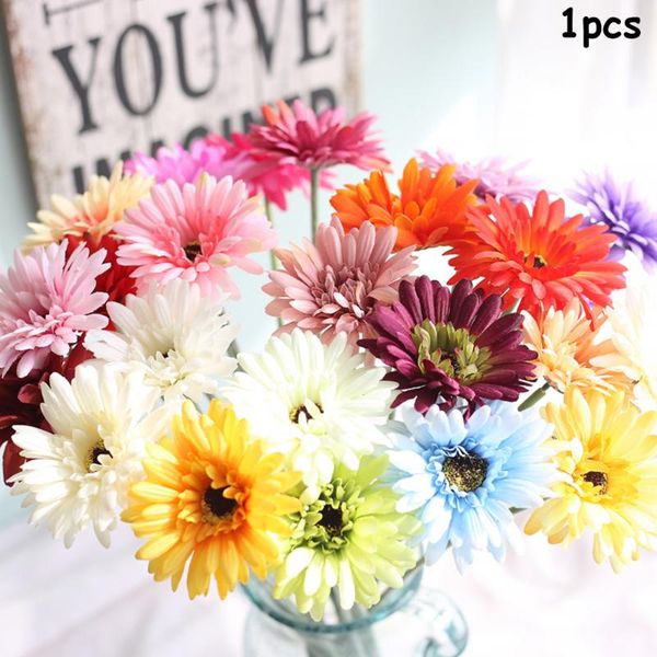 

55cm cutest artificial silk gerbera daisy flowers leaf colorful bouquets for home wedding party favors decor decorative & wreaths