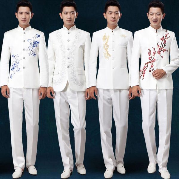 

men's chorus suit dress 2021 spring and summer chinese style slim collar zhongshan suits & blazers, White;black
