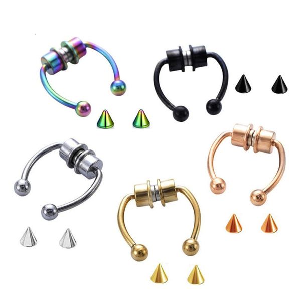 

stainless steel non perforated magnetic false nose clip nose hoop horseshoe ball pointed cone magnet ring