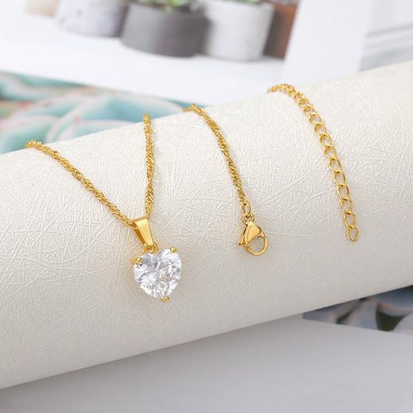 

pendant necklaces fashion crystal love heart necklace for women shining bling clavicle chain party jewelry gifts, Silver