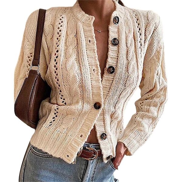 

women's knits & tees women sweater with twist knit cardigan hollow buttons simple color casual style long sleeve sweaters jumpers sprin, White