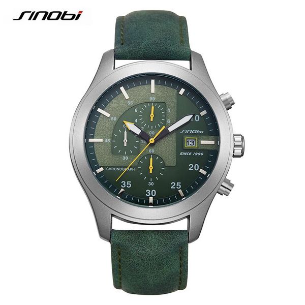 

wristwatches sinobi men luminous pointer comfortable leather watchband date display male fashion quartz watches, Slivery;brown