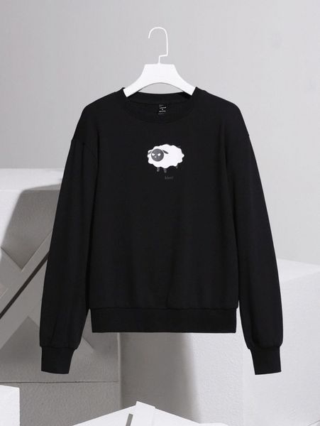 

x jeeyoonna sheep and letter print drop shoulder pullover i9nj#, White;black