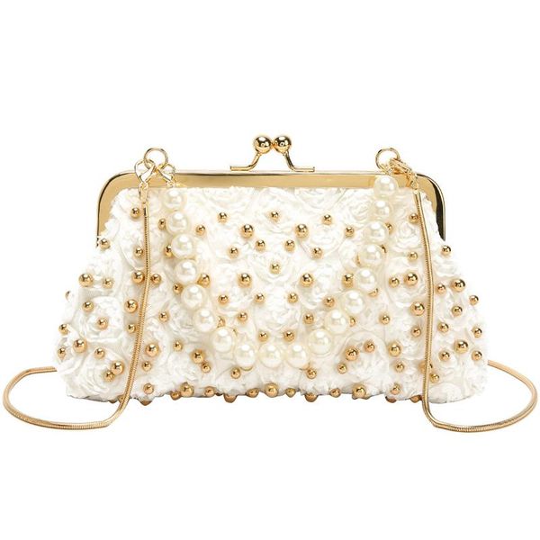 

evening bags portable shoulder bag lady lace rivet chain pearl dinner