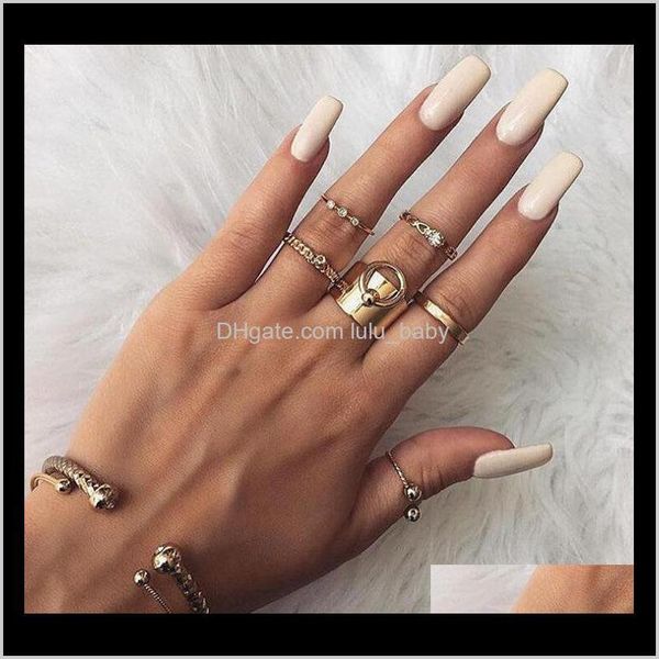 

s1577 fashion jewelry knuckle ring set vintage ringpull hollow out 6pcsset tmg0v band bcmdt, Silver