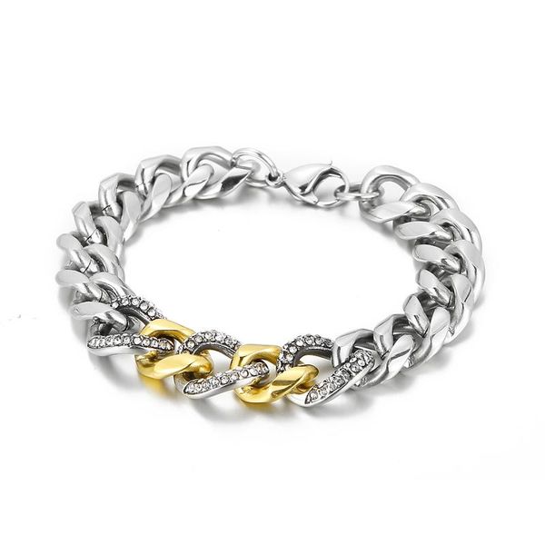 

link, chain 13mm stitching trend cuban zircon stainless steel wristband men's bracelet jewelry, Black