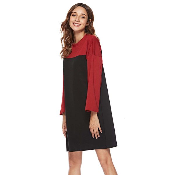 

/ casual dresses autumn winter women's large solid color splicing medium length loose and lazy sweater, Black;gray