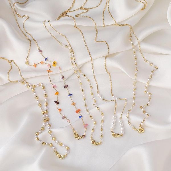 

chains elegant imitation pearl crystal glasses chain anti-lost lanyard sweet girl necklace for women fashion jewelry accessories, Silver