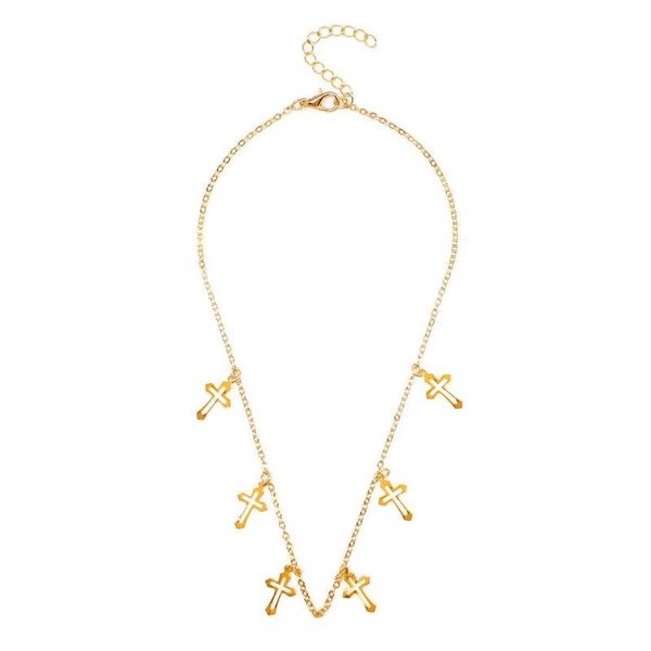

chains necklaces woman hollow out cross necklace women pendant chain lovers gold color trendy korean vintage zinc alloy simple collares, Silver