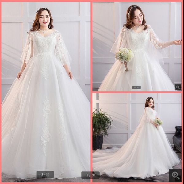 

robe de mariage white tulle ball gown vintage wedding dress 3/4 sleeve lace appliques beaded modest bridal gowns plus size corset muslim bri