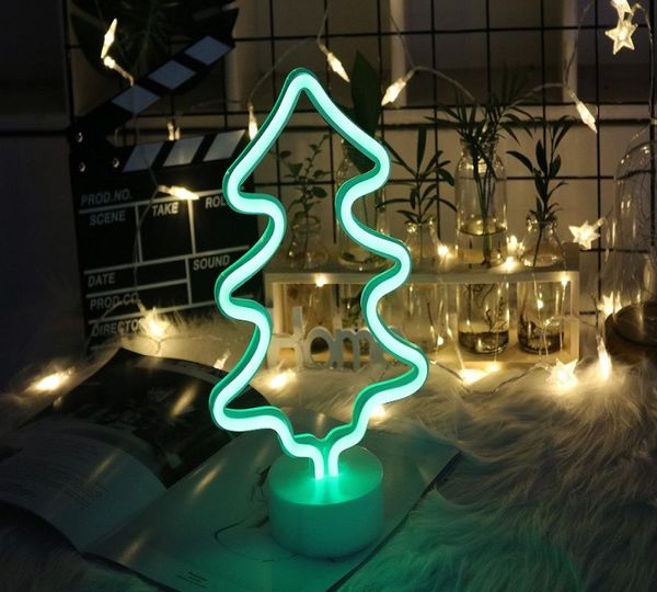 

strings flamingo cactus christmas tree led neon night light with base usb and battery-powered table lamps for kids room holiday gifts