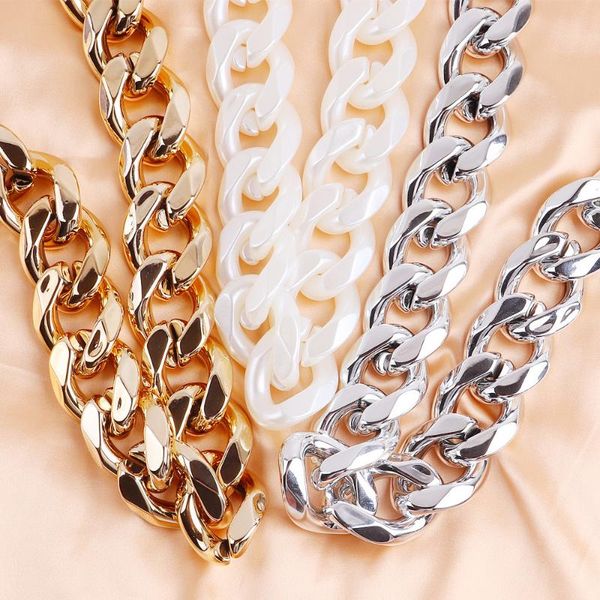 

chokers fishsheep big gold color curb chain necklace for women hip hop large resin link choker collar pendant necklaces jewelry, Golden;silver