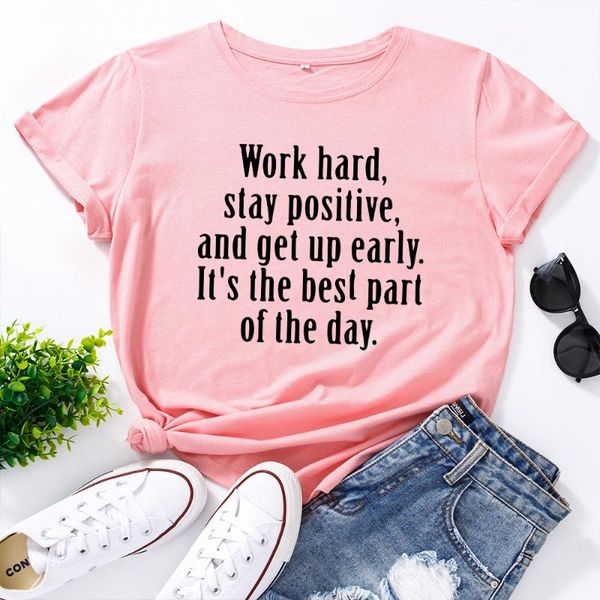 

women short sleeve cotton t-shirts graphic tees summer tee for female casual clothes with saying work hard stay possible women's t-shi, White