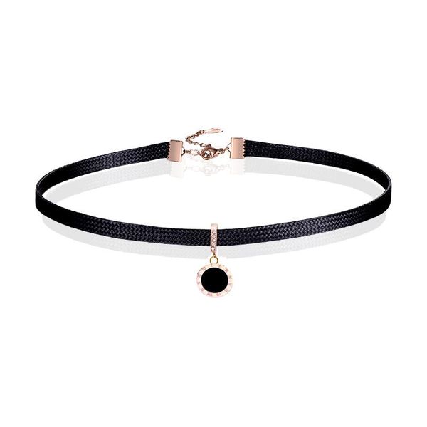 

chokers yun ruo arrival rose gold color fashion round roman leather necklace titanium steel jewelry woman gift never fade, Golden;silver