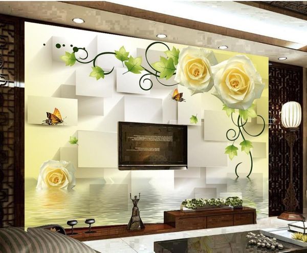 

wallpapers custom 3d wallpaper yellow rose background wall butterfly for room