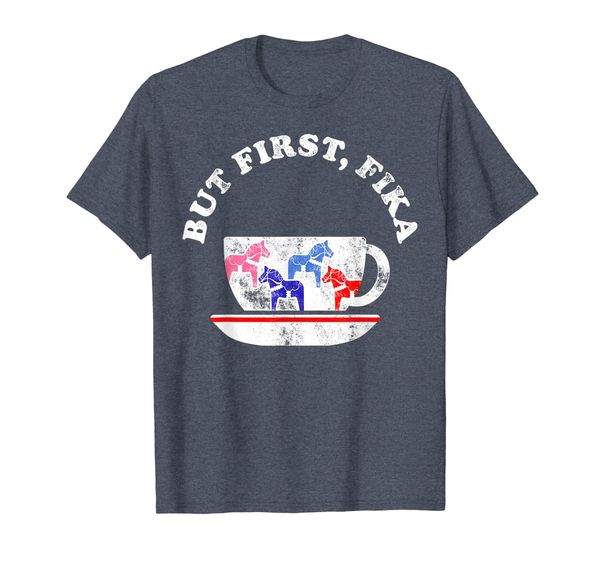

but first fika tshirt scandinavian coffee break dala horse, White;black