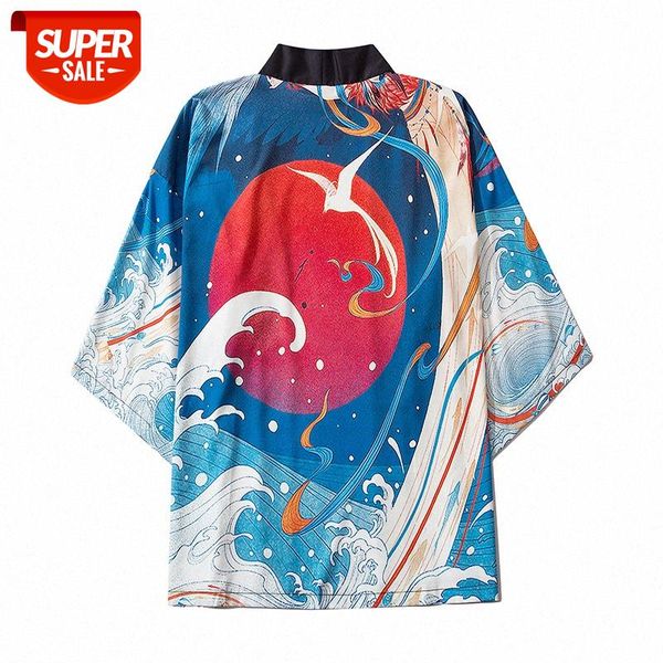 

chinese style crane three-quarter sleeve road gown men and women loose large size shirt couple sun protection thin coat #ih70, White;black