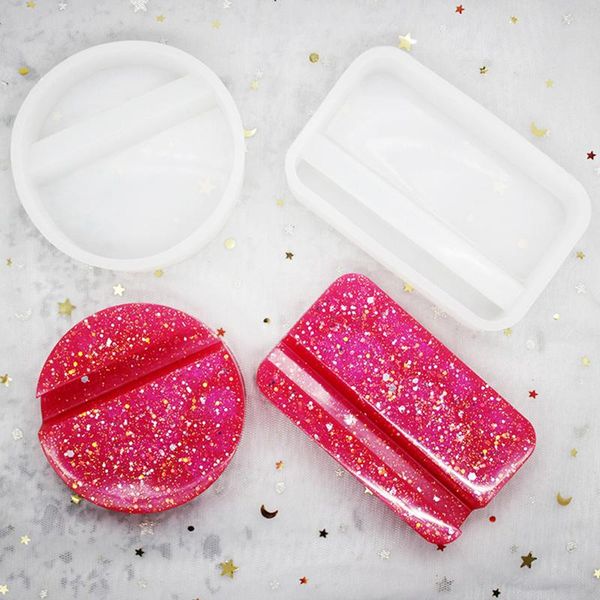 

1pcs cellphone bracket holder epoxy mold mobile phone stand silicone square round mirror crafts casting handmade tools craft