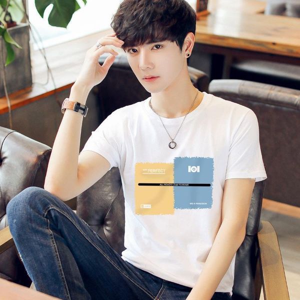 

men's t-shirts men summer t-shirt slim cotton shirt bottoming printing white, White;black