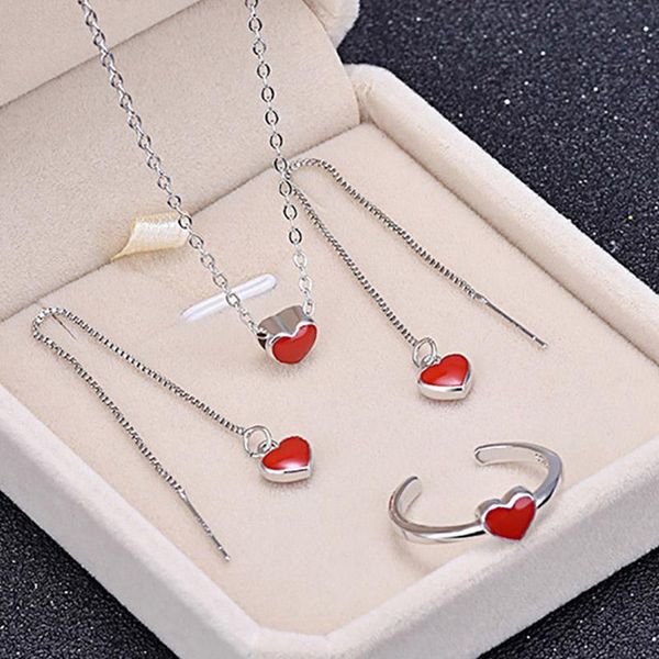 

earrings & necklace double fair peach hearts series open ring for women simple silver color gift fashion jewelry bracelet kbe292m