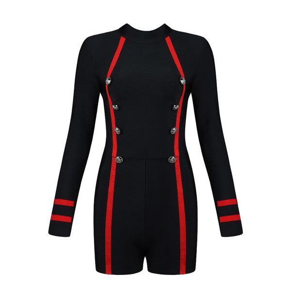 

arrival long sleeve striped bandage playsuits celebrity designer fashion playsuit, Black;white