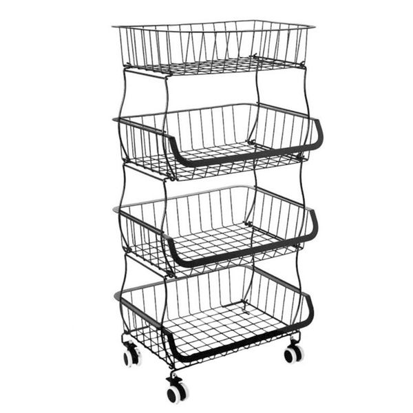 

hooks & rails 1pc household storage holder foldable shelf floor movable rack (black)