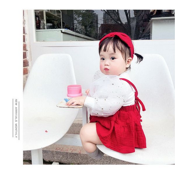

rompers spring baby girl bodysuit 2-pcs sets red sling jumpsuit with bow headwear born clothes e0045 3dn0, Blue