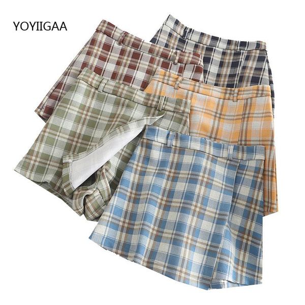 

skirts casual women plaid mini skirt loose high waist a-line ladies school style fashion shorts summer sexy, Black