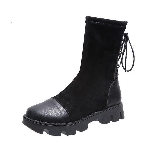 

white ankle boots women's shoes platform boots-women flat heel round toe lace up luxury designer winter footwear low zdex, Black