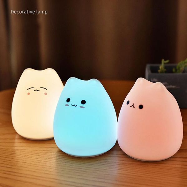 

night lights 1pcs cute led light silicone touch sensor 7 colors cat lamp kids bedroom deskdecor ornament children