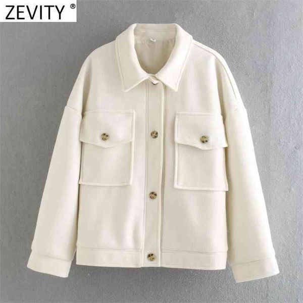 

women vintage double pockets patch breasted woolen shirt coat female long sleeve casual outwear jackets chic ct675 210416, Black