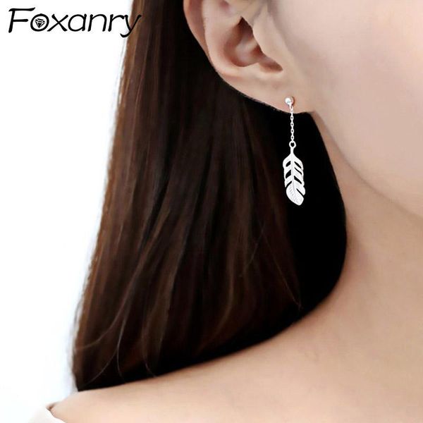 

dangle & chandelier foxanry 925 sterling silver tassel earrings for women fashion sweet feather pendant elegant wedding bride jewelry gifts