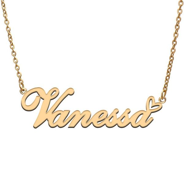 

pendant necklaces vanessa love heart name necklace personalized gold plated stainless steel collar for women girls friends birthday wedding, Silver