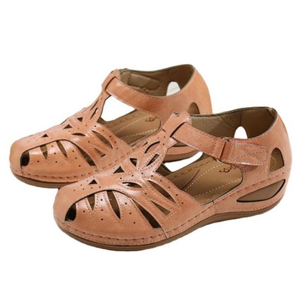 

sandals summer women wedges pu leather beach flats shoes for comfortable buakle strap female, Black