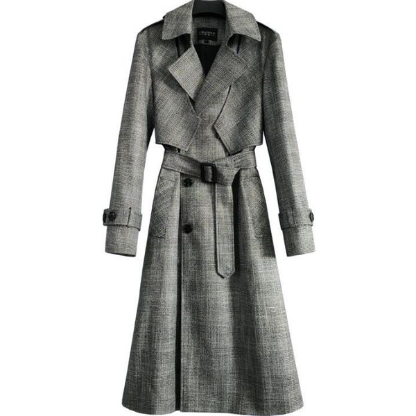 

men's trench coats mens man double breasted long coat men clothes business fashion plaid spring autumn slim grey overcoat sleeve, Tan;black