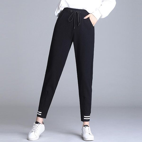 

women's pants & capris -5xl plus size casual women trousers 2021 autumn spring fashion loose high waist ankle-length female pencil, Black;white
