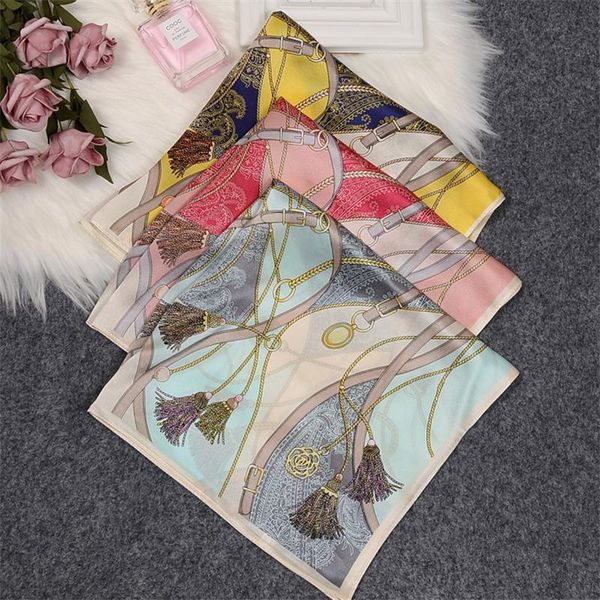 

scarves 53cm small square silk scarf office lady fashion hairband, Blue;gray