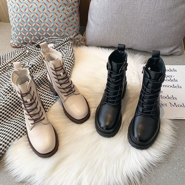 

boots add velvet women in autumn and winter 2021 korean version of thick-soled warm fashion booties, Black