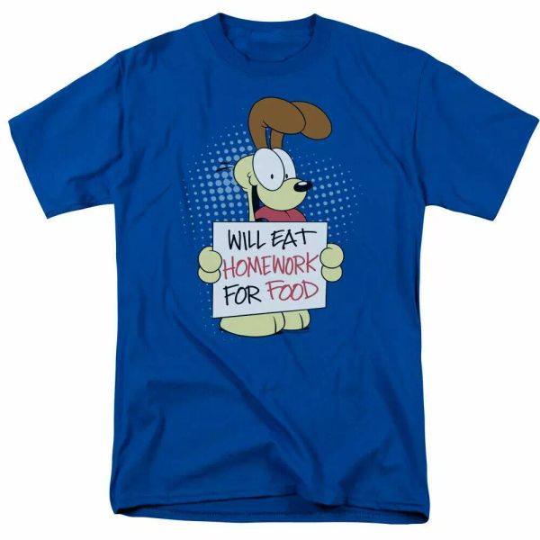 

garfield will eat homework t shirt mens licensed jim davis comics tee royal blue, White;black