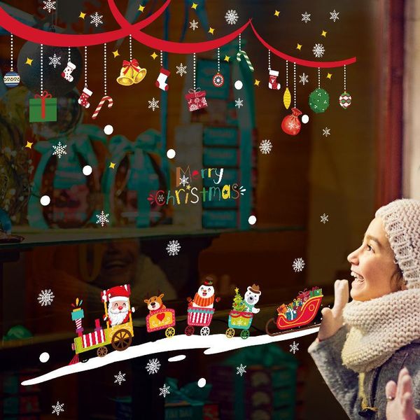 

wall stickers 1pcs christmas train hanging decoration snowman santa claus elk sled store home scene layout decorative
