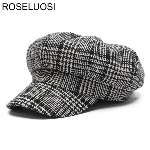 

berets roseluosi women plaid sboy caps 2021 autumn classic black white houndstooth cap octagonal hat female gorras, Blue;gray