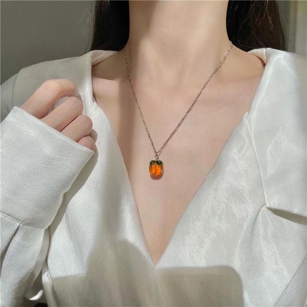 

chokers 1pc fashion small liuli persimmon pendant clavicle chain simple personality choker female short necklace wedding party jewelry, Golden;silver