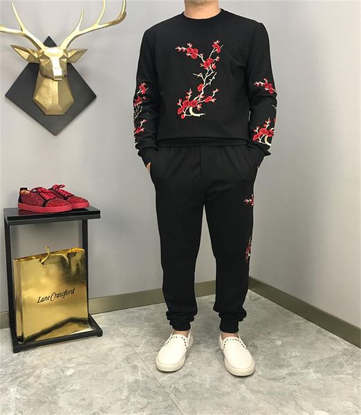 

men's tracksuits 2021 winter hooded sweatshirt fashion print slim casual cotton two-piece sportswear, Gray