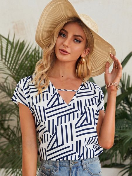 

cut out front striped s8h9#, White